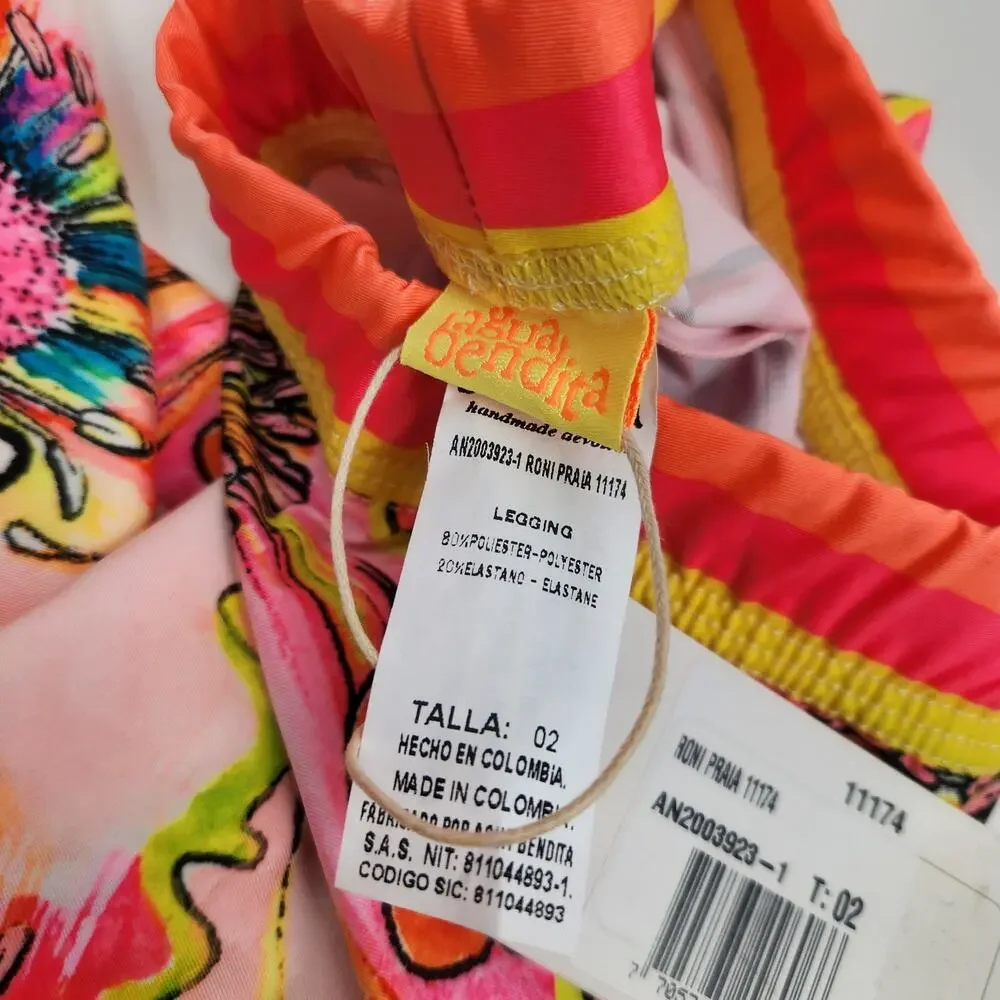 Agua Bendita Roni Sun Protection Pant in Praia Print Neon Pink Kids Size 02 NWT
